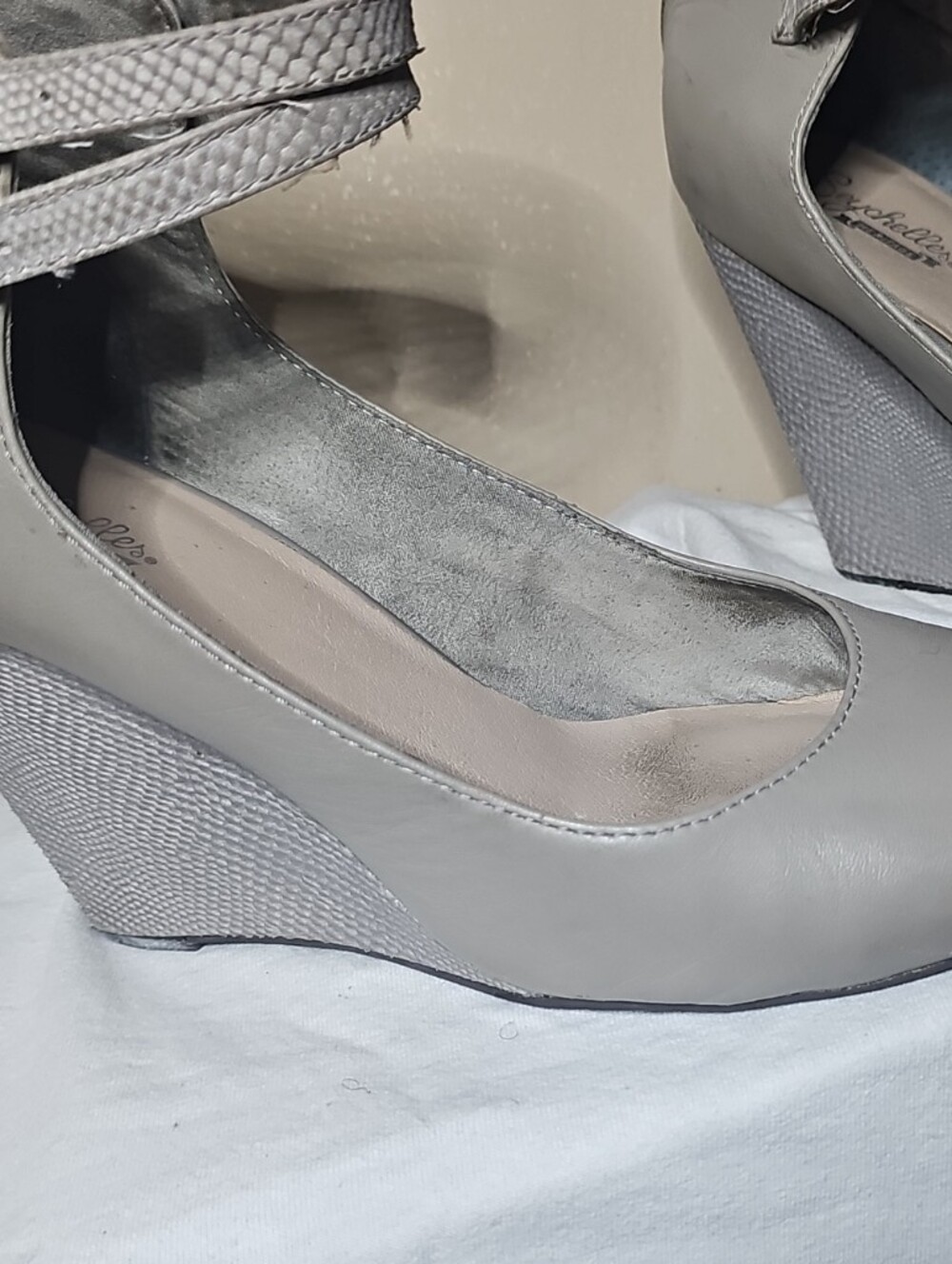 Seychelles Gray Double-Strap Wedge Pumps